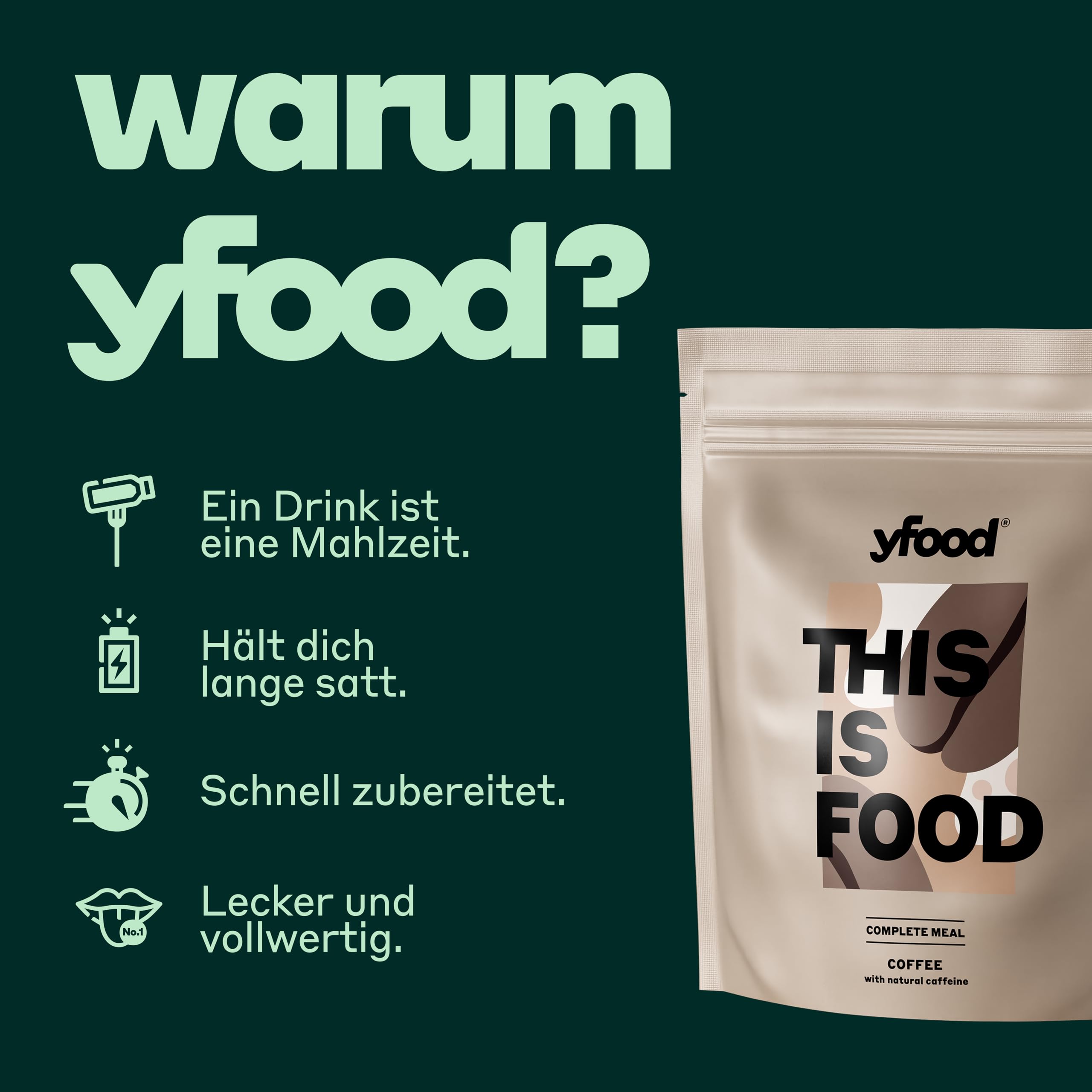 yfood Caffè - 12 pasti da 400 kcal in polvere - 26 g di proteine, vitamine e minerali - Gusto: caffè