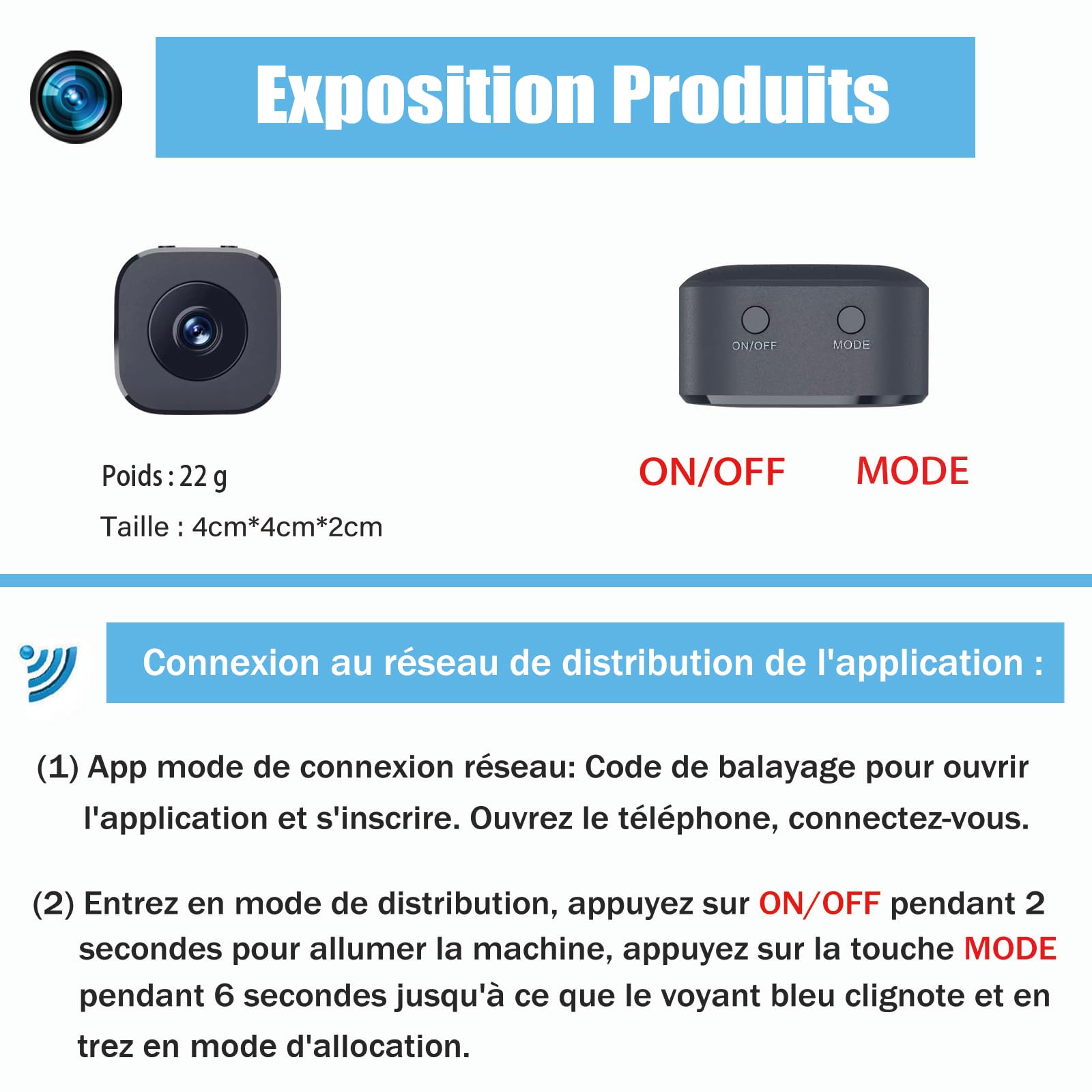 Mini Caméra Espion WiFi sans Fil 1080P Petite Détection de Mouvement Surveillance Invisible 2.4GHz