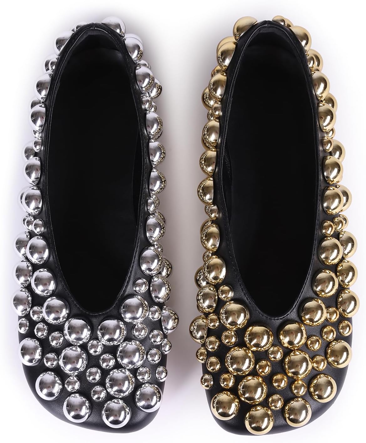 Saint Leia Women's Black Ballet Flats Shoes with Gold Silver Pearls Ideal for Work Parties Everyday Wear
