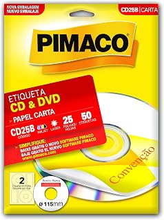 Etiqueta Adesiva Pimaco Ink-Jet/Laser para CDs/DVDs, CD25B, 115 diâmetro, Envelope com 25fls-50 Etiquetas, 874875