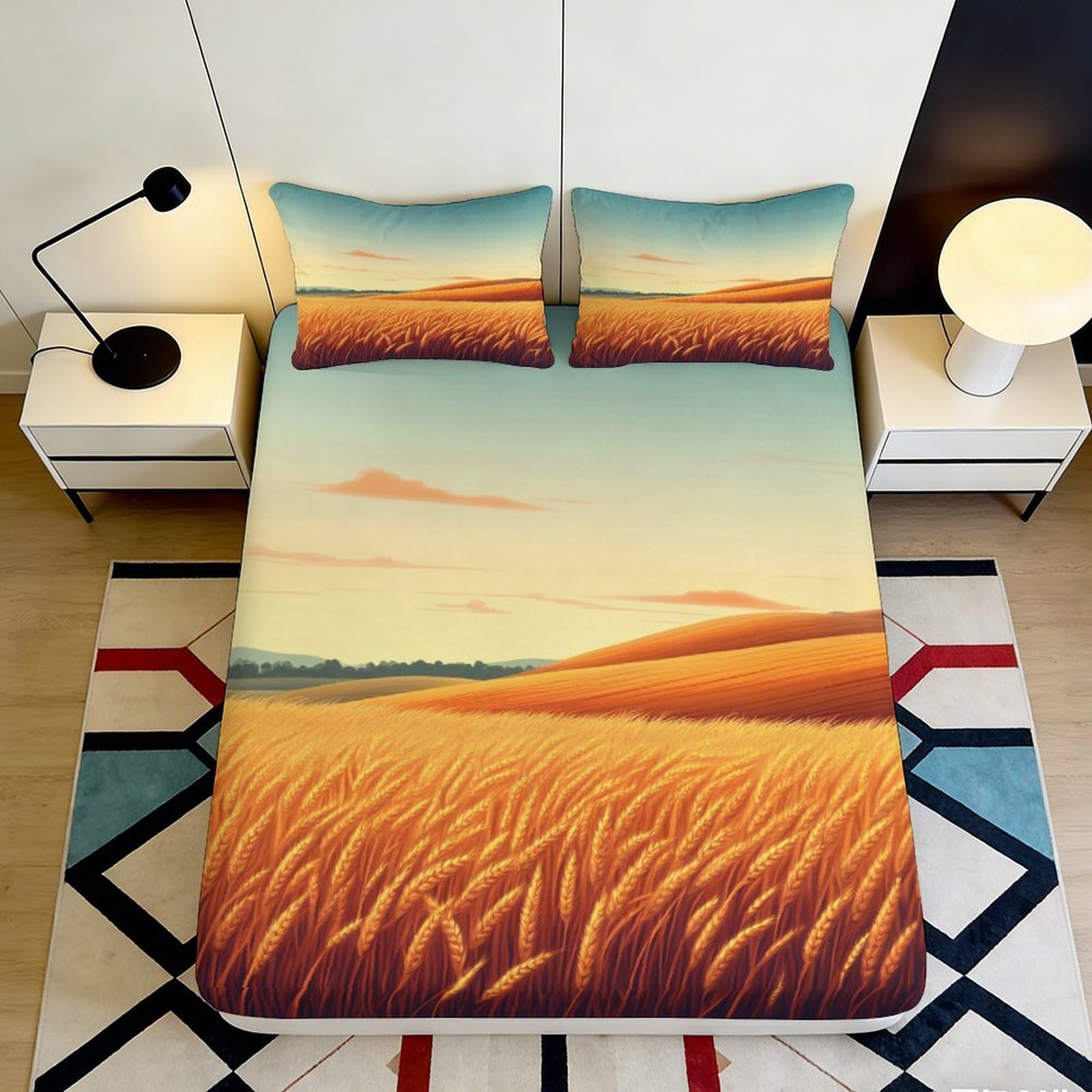 3D Printed Sunset Desert Fitted Sheet Microfiber Mattress Cover, Sand Dune Bed Sheet for Bedroom, Dorm Room and Guest Room Decor 90x200x25cm