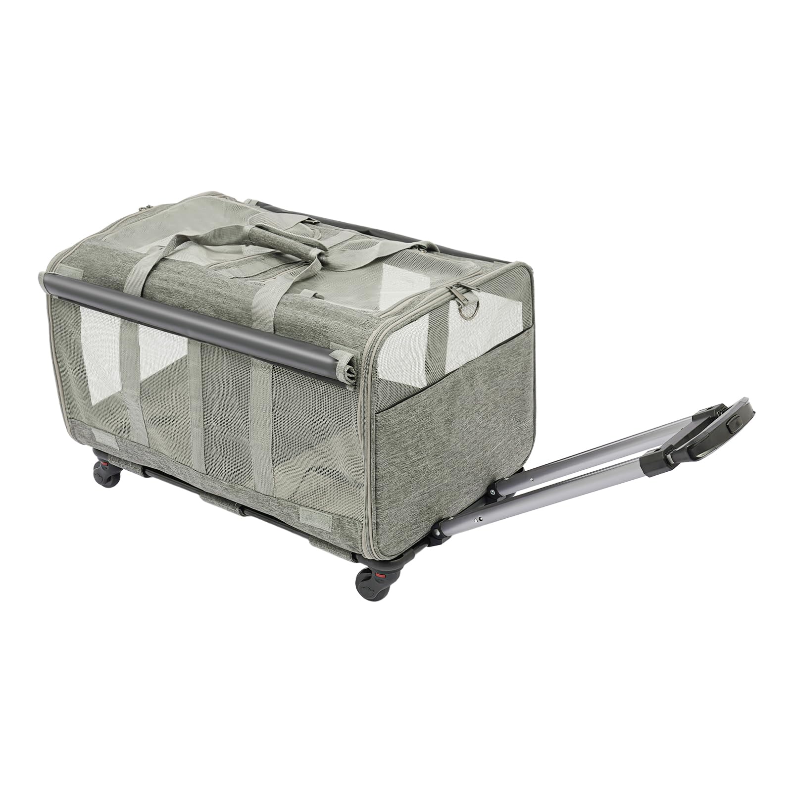 Transporttasche für Katze mit Rollen, Transportbox für 2 Katzen Faltbarer Katzentransportbox bis 17.5 kg, Haustier-Reisetasche mit Schultergurt für Spaziergänge/Camping