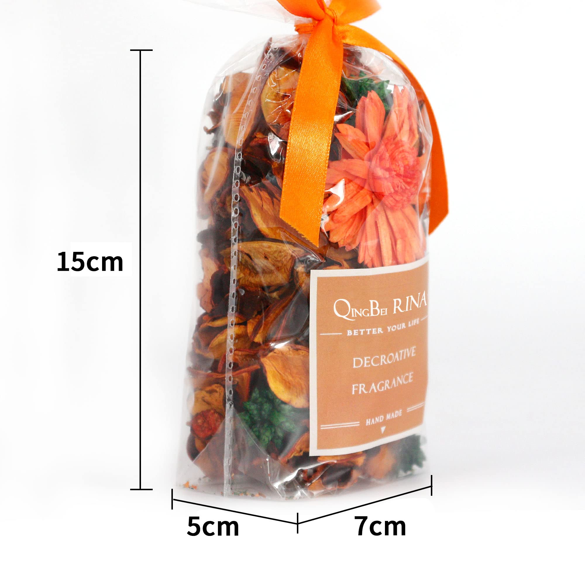 Qingbei Rina Pot Pourri Parfumé 90g Sachets Orange Fleurs Séchées pour Maison et Centre de Table