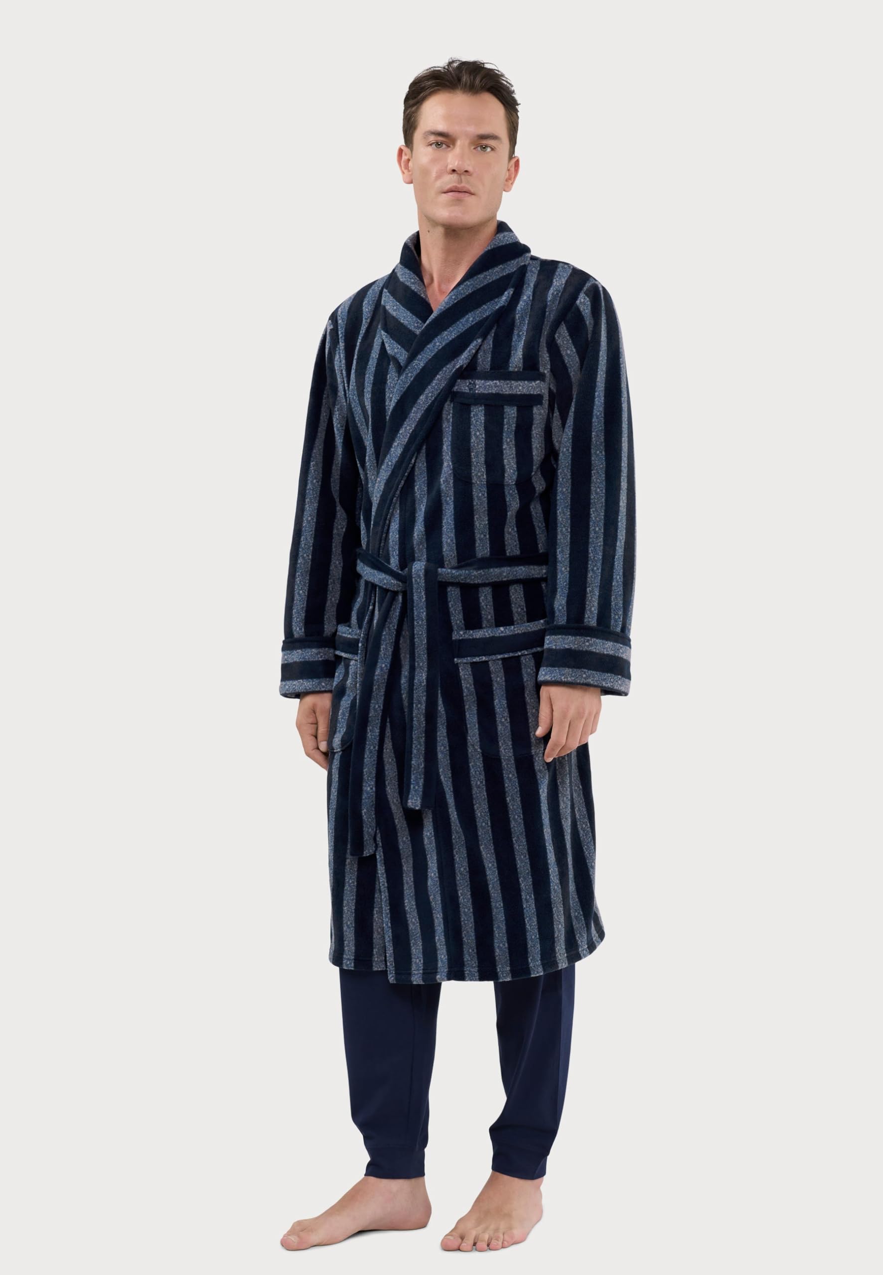 El Búho Nocturno Peignoir Homme Polaire Hiver Chaude - Robe Chambre Longue Genoux/Sweat-Shirt Zippé Poches - Grande Taille Ceinture Confortable Épais Bien au Chaud