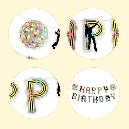 Miniatura 3 de Cartel de feliz cumpleaños de discoteca para mujeres y hombres, decoraciones de fiesta de cumpleaños de discoteca con purpurina para fiesta de