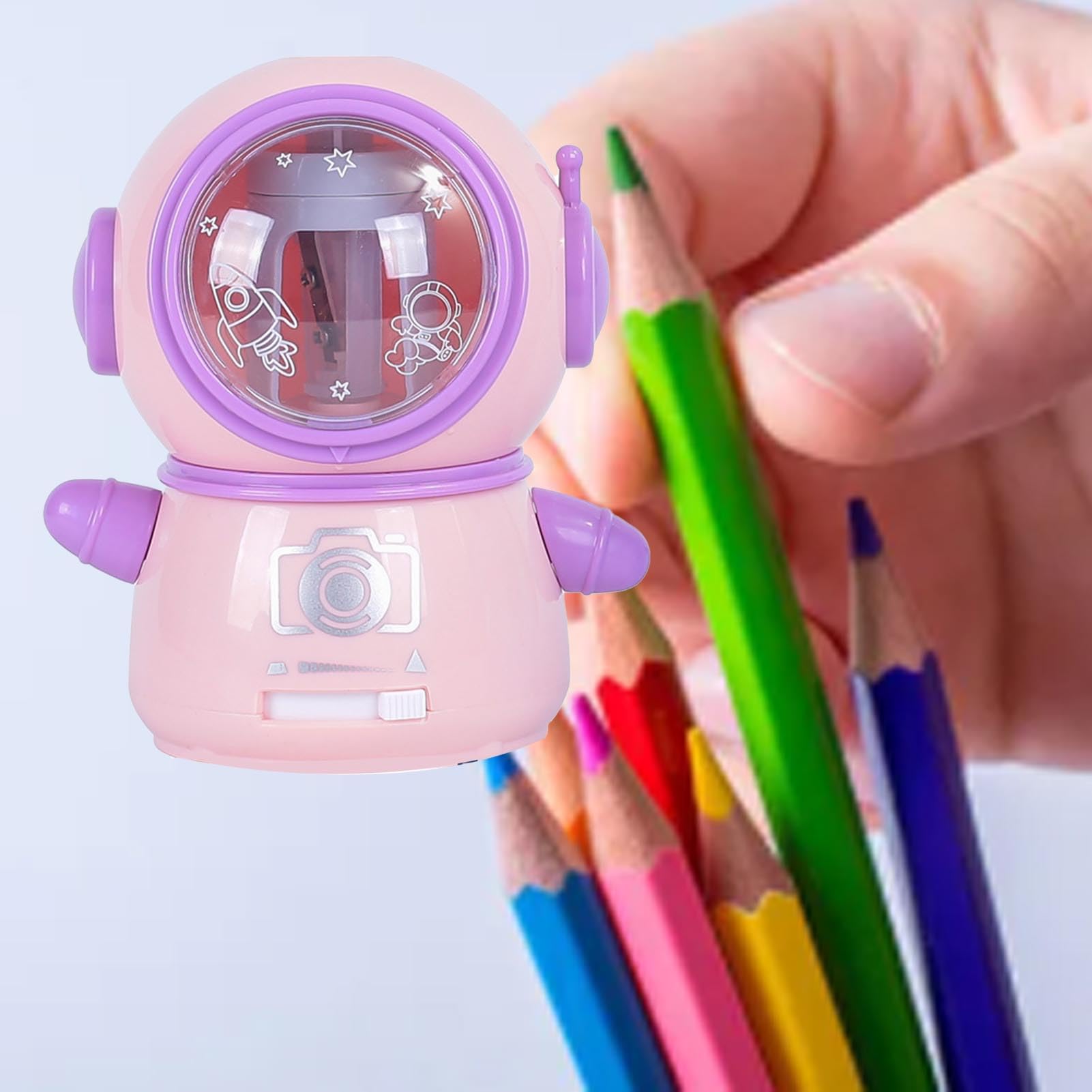 OEBUAFI Spaceman Pencil Sharpeners, Flexible Cartoon Electric Pencil Sharpener, Safe for Home and Classroom Use (Roseate) - Image 2