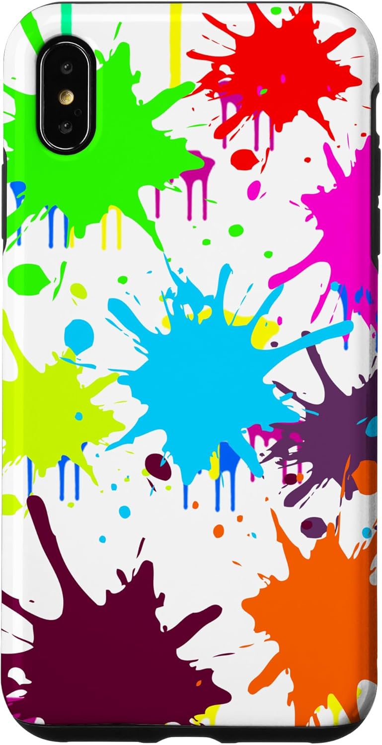 iPhone 14 Pro BIG BRIGHT MULTICOLOR SPLATTER PAINT ART PATTERN ON WHITE Case