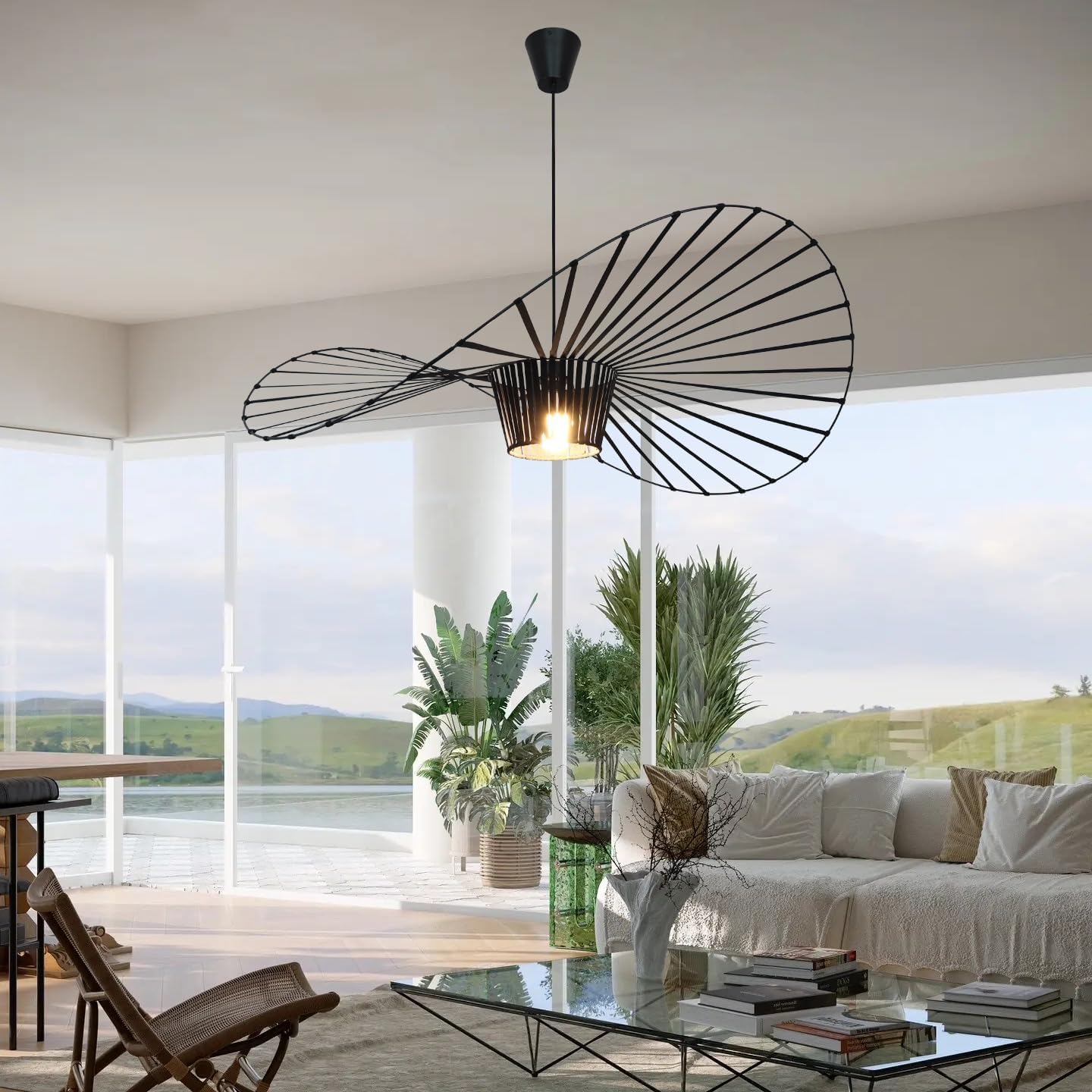 Hanglamp Vintage Woonkamer Kroonluchter Hanglamp LED Vertigo Lamp Hanglampen Van Glasvezel/Polyurethaan E27 Voor Lampenkap, Restaurant, Bar, Café, Zwart, 80cm