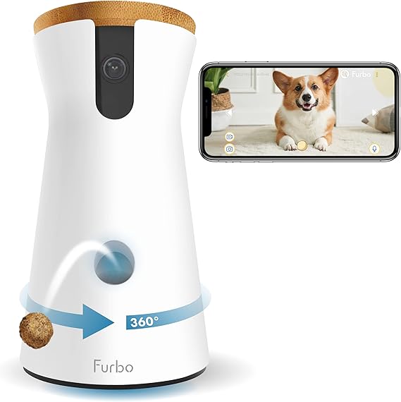 Furbo: mejor cámara lanzapremios interactiva para perros y gatos con resolución 1080p FHD y visión total gracias a su rotación de 360º. Consexión WiFi 2,4Ghz con acceso remoto y compatibilidad con Amazon Alexa.