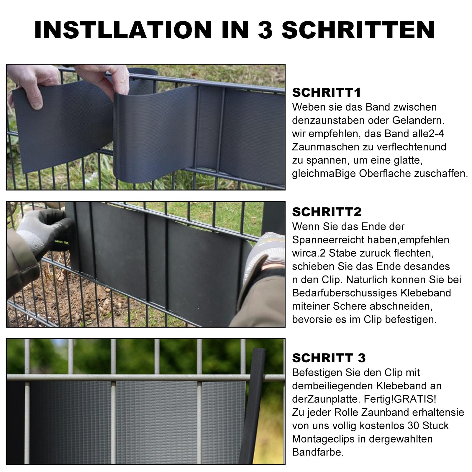 Sichtschutzstreifen für Doppelstabmatten, 210m x 19cm Wetterfester PVC Sichtschutz (450g/m²) inkl. 180 Clips. Ideal für Doppelstabmattenzaun, Garten & Balkon, Anthrazit