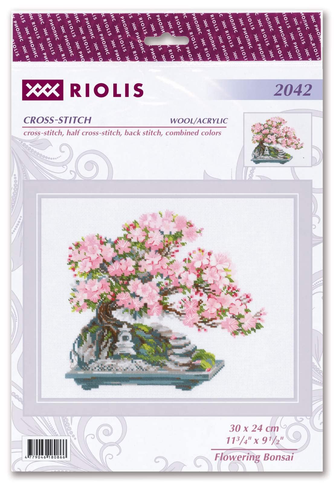 RIOLIS - Bonsai in fiore 2042, Punto croce 30x24, Punto croce kit da ricamare, Disegni da ricamare, Embroidery kit, Kit ricamo punto croce