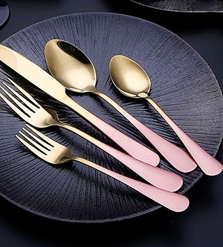 Miniatura 9 de Juego de cubiertos rosados, 60 piezas de cubiertos de acero inoxidable, tenedores y cucharas, vajilla simple y moderna para el hogar, fiesta,