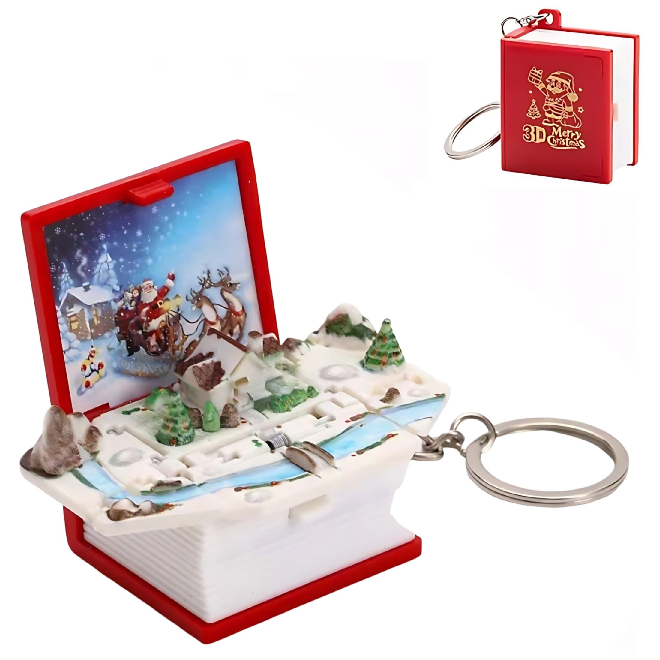 honselia Pop-Up Book Keychain For Kids Mini Backpack Keychains, 3D Folding Christmas Keychains For Children Gifts