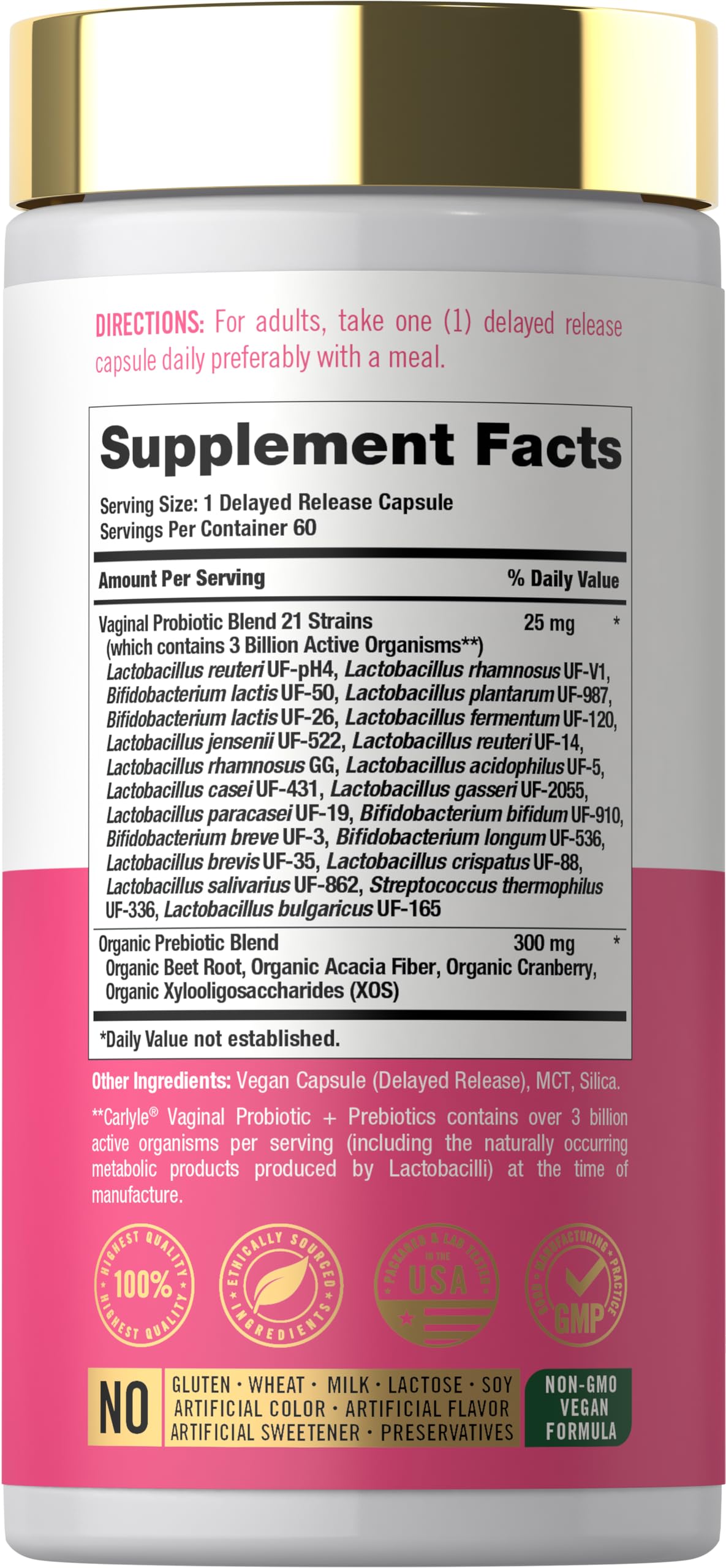 Carlyle Vaginal Probiotics for Women | 60 Capsules | with Prebiotics — Amazon image 2