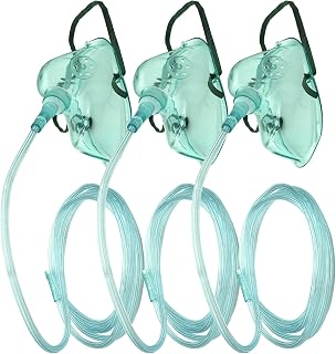 DWCHECK 3-Pack Adult Oxygen Masks with 7ft Tubes - DEHP-Free, Adjustable Strap for Comfortable Breathing Therapy