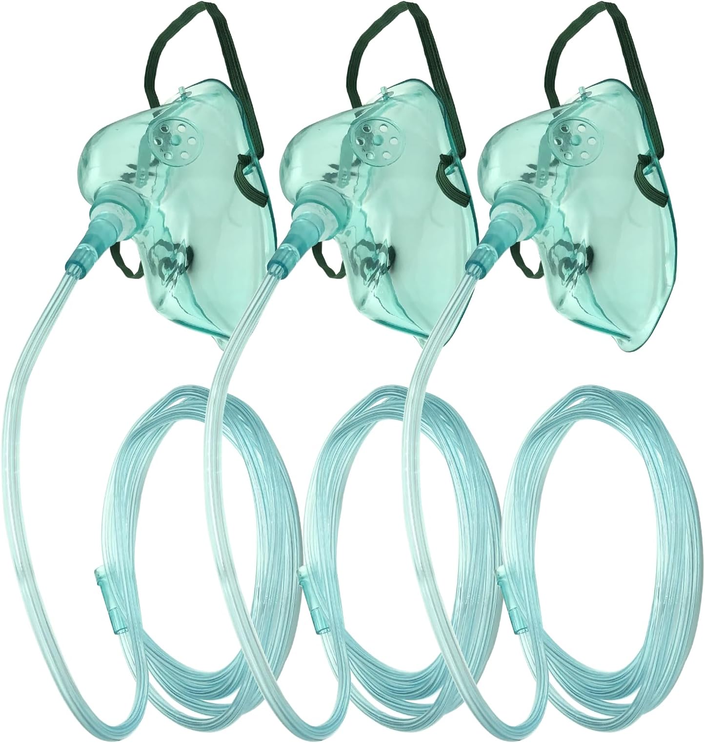 3 Pack Oxygen Mask for Face Adult with 7 Ft Tube, Adult Oxygen Mask with Adjustable Elastic Strap - Adult Elongated XL,Green
