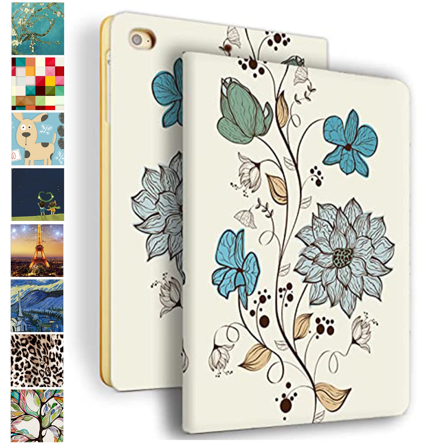 DuraSafe Case for iPad 9.7 Inch 5 / 6 Gen 2017 / 2018 & Air 1 / Air 2 [ A1893 A1954 A1822 A1823 A1566 A1567 A1474 A1475 ] Printed Smart Cover Slim Folio, Auto Sleep/Wake - Watercolor Flowers