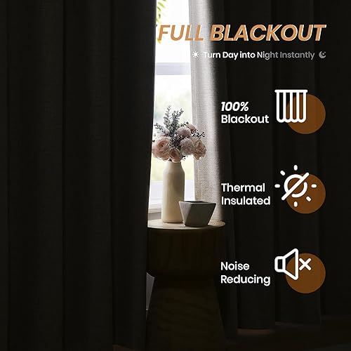 Miniatura 3 de Melodieux Juego de 2 paneles de cortinas opacas de lino beige de 84 pulgadas de largo, cortinas de bloqueo de luz con aislamiento térmico con ojales