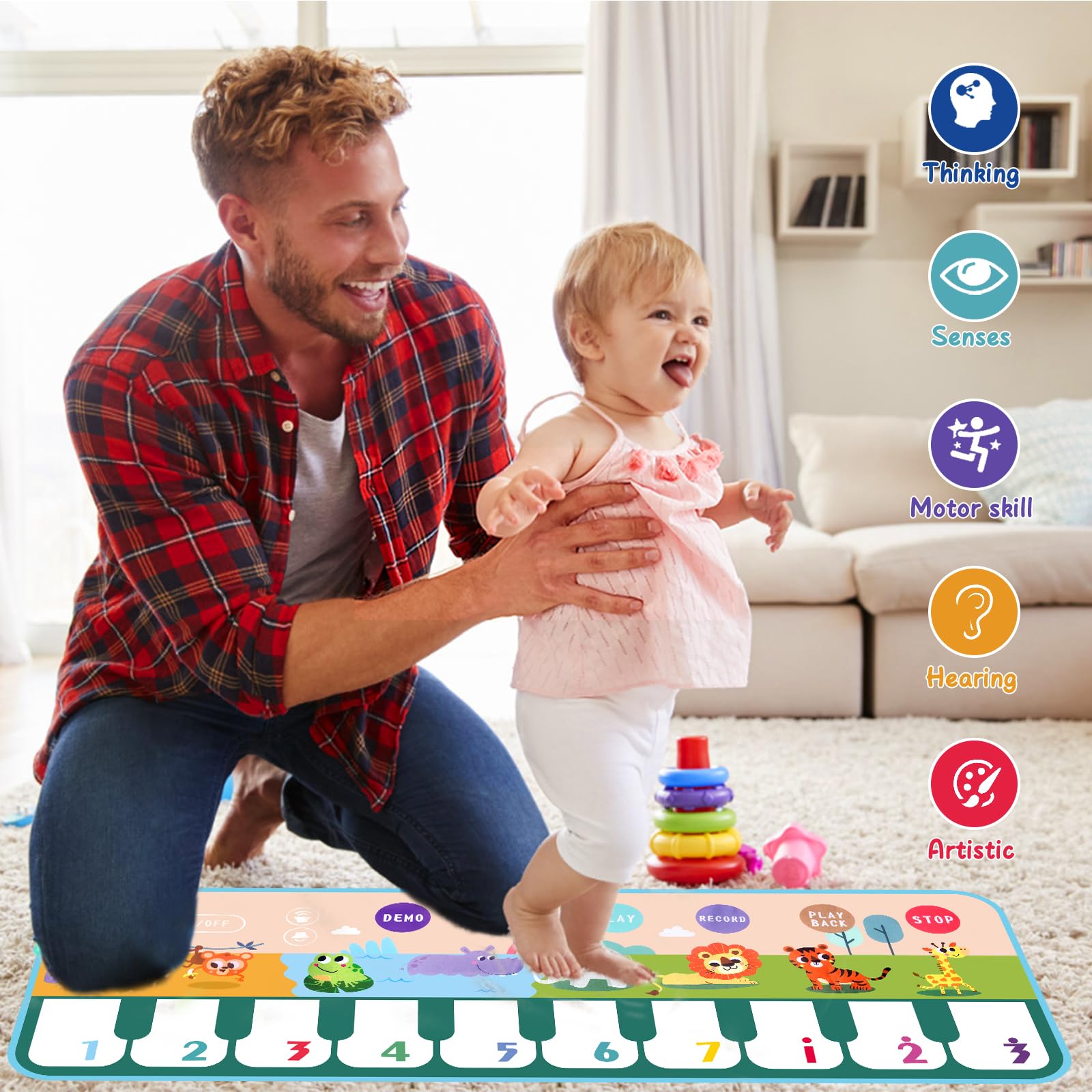 YESLUSY Musikmatte für Kinder mit 8 Tieren, Baby Spielzeug ab 1 Jahr Tanzmatte Klaviermatte, kinderspielzeug ab 1 2 3 4 Jahr Mädchen, Geschenk Mädchen Junge Weihnachts Geburtstag