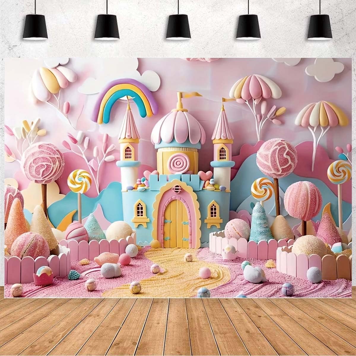 Pink Castle Flowers Photography Background Fantasy Fairy Tale Wonderland Background Pink Princess Castle Backdrop Girl Baby Kids Birthday Wedding Baby