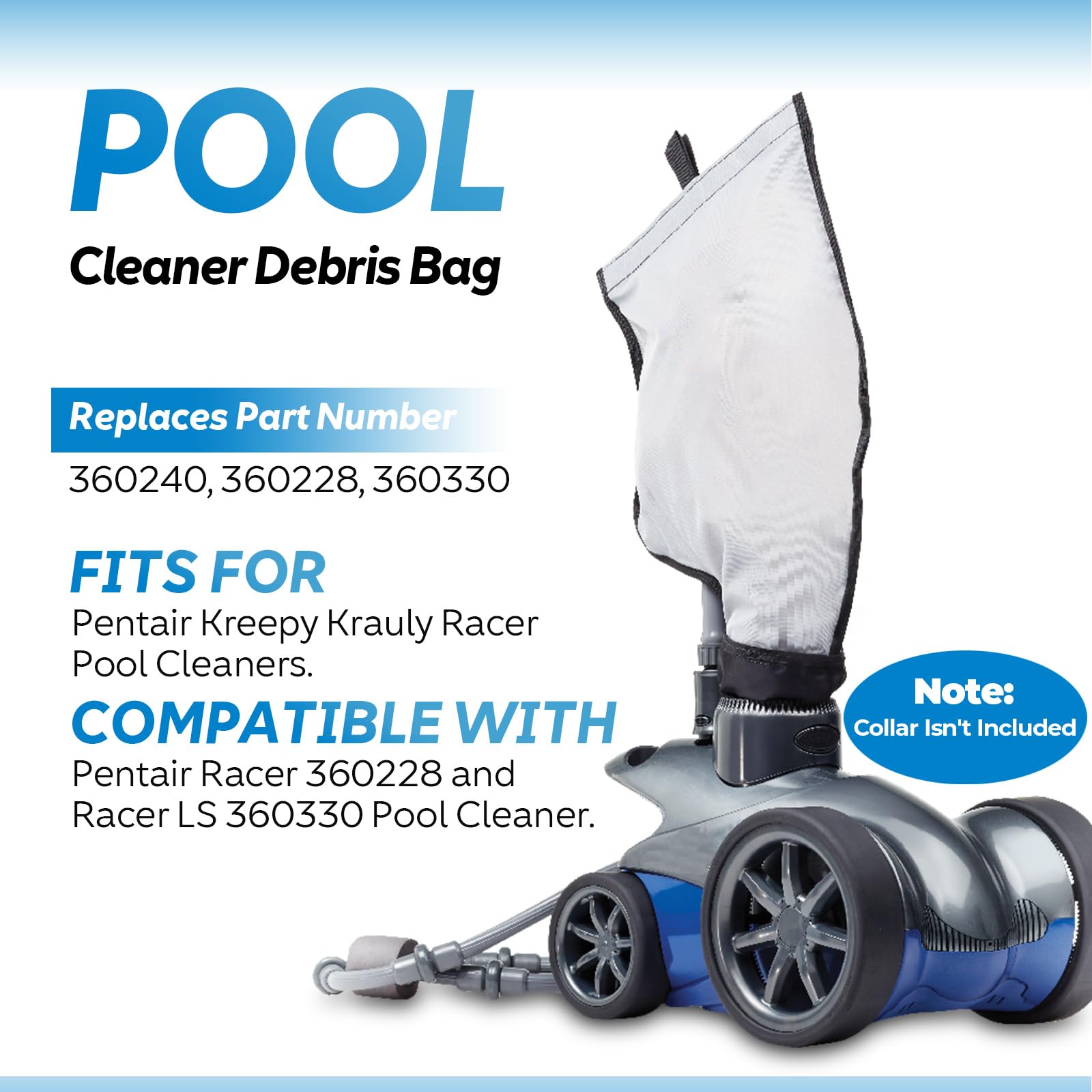 2 Stück Poolreiniger Schmutzbeutel Mit Klettverschluss – Passend Für Pentair Racer 360228 & LS 360330