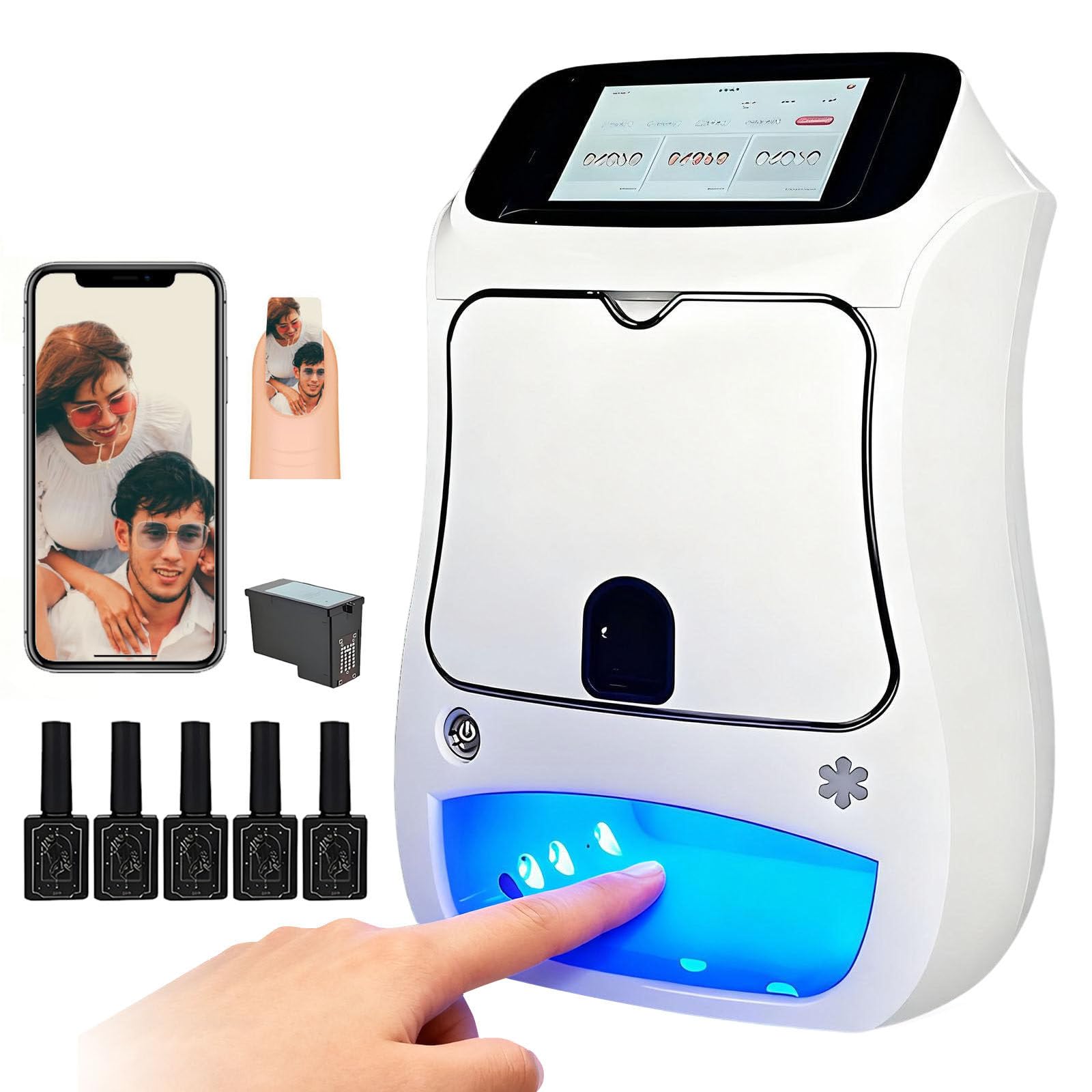Imprimante à Ongles 3D Portable, Imprimante Ongles Nail Art, Plus De 1 000 Motifs, Compatible Wi-FI/DIY/USB, Machine Ongle pour Salon De Manucure à Domicile