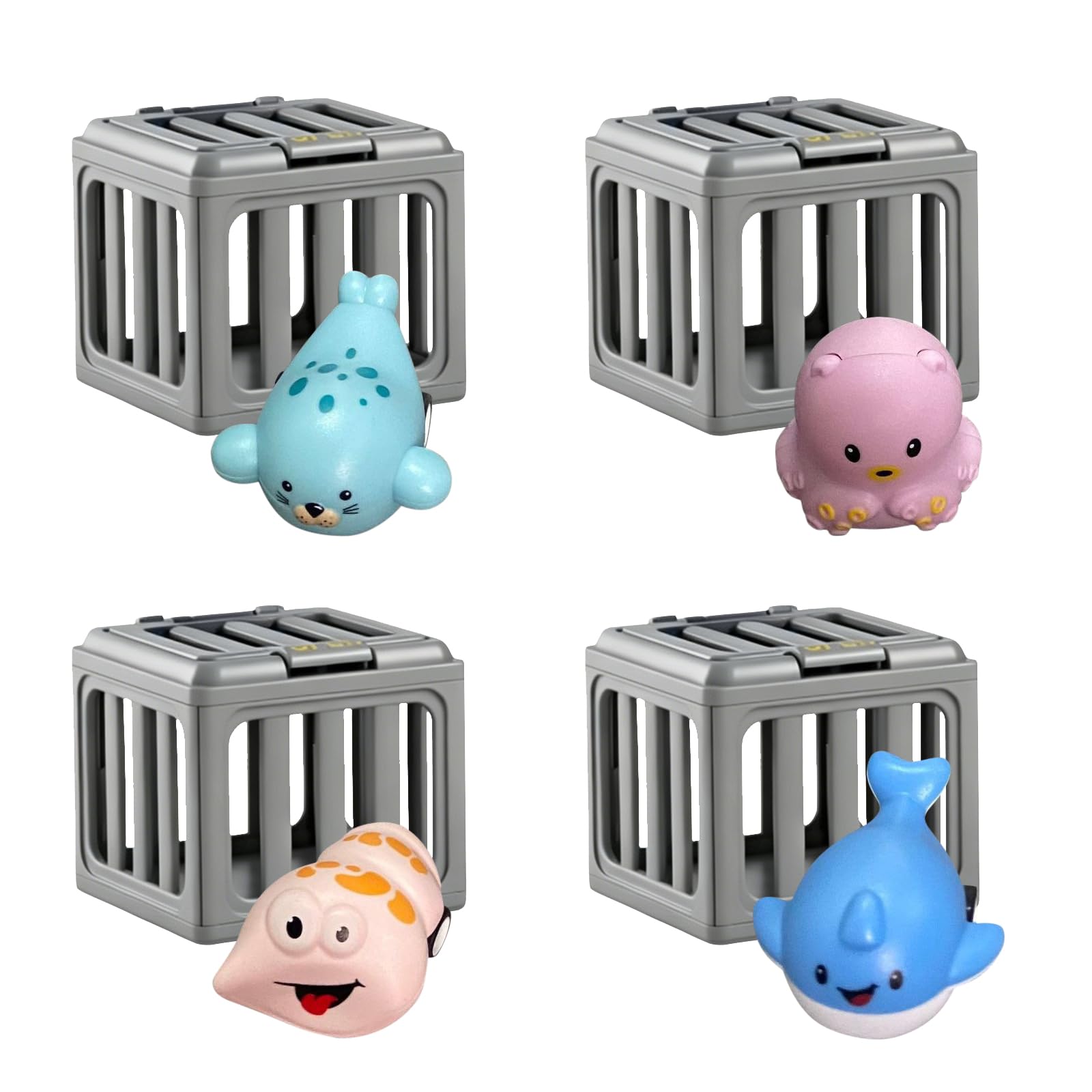 Cosiesnest Underwater Diving Toys, Seek and Splash Pool Game Kids Pool Diving Toys with Storage Fish Box, Colorful Animal Pool Sinkies Swimming Training Game for Boys and Girls 4Pcs