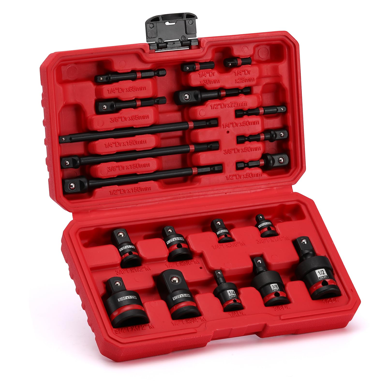 MIXPOWER 20-Piece 1/4" &3/8" & 1/2" Drive Socket Adapter and Reducer Set, Includes Reducers, Socket Adapter Extension and Universal Joints, CR-V