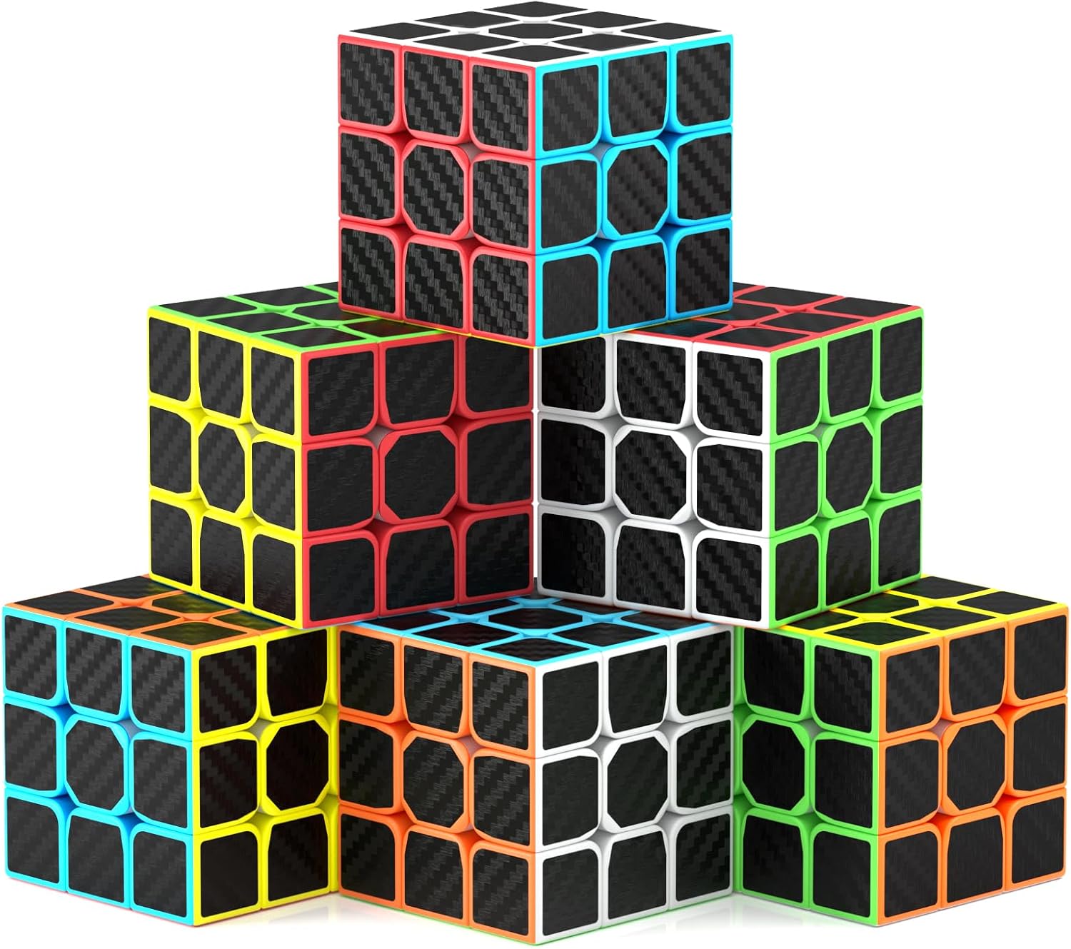 ROXENDA Magic Cube Set Speed Cube Set [Pack of 6] - Easy Turn & Smooth Play Super Gift IQ Games for Children Carbon Fibre