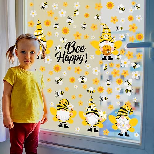 Miniatura 4 de Capoda 167 calcomanías de pared de gnomo de abeja, 6 hojas de primavera, calcomanías de pared de gnomo de girasol para ventanas de vidrio, adhesivos