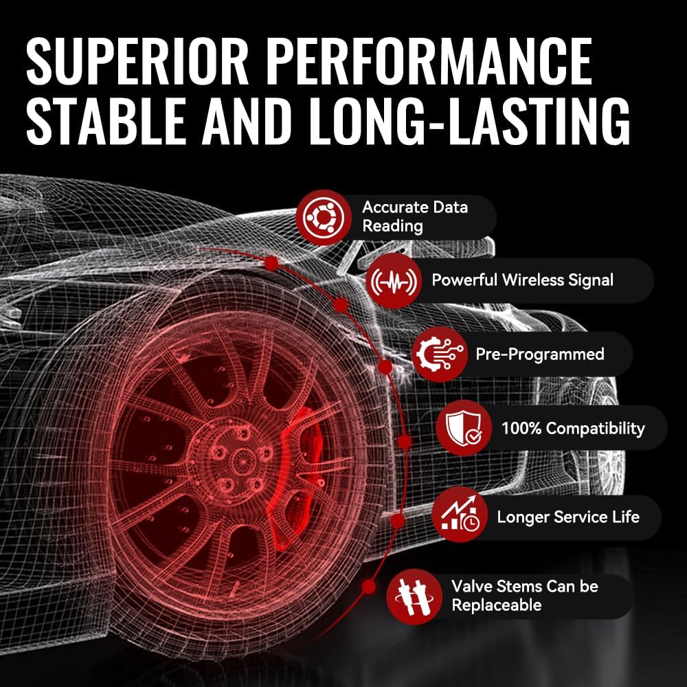 56029398AB TPMS Sensor, Tire Pressure Sensor Replacement for Chrysler Jeep Wrangler, Dodge Ram 1500 2500 3500, Replaces 68142397AA 68241067AA 4-Pack 433MHz