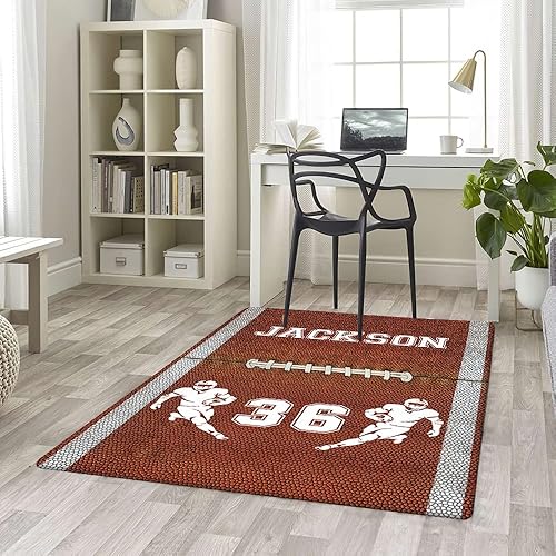 Miniatura 6 de Hermosa alfombra personalizada de cuero con estampado de fútbol con nombre, tapete de fútbol de 2 x 3 pulgadas, 3 x 5 pulgadas, 4 x 6 pulgadas, 5 x