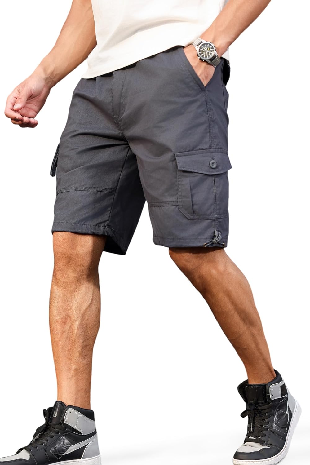 Mens Cargo Shorts with Multi-Pockets | Elastic Waist Cotton Relaxed Fit | 2026 Casual Hiking Fishing Work - Image 2