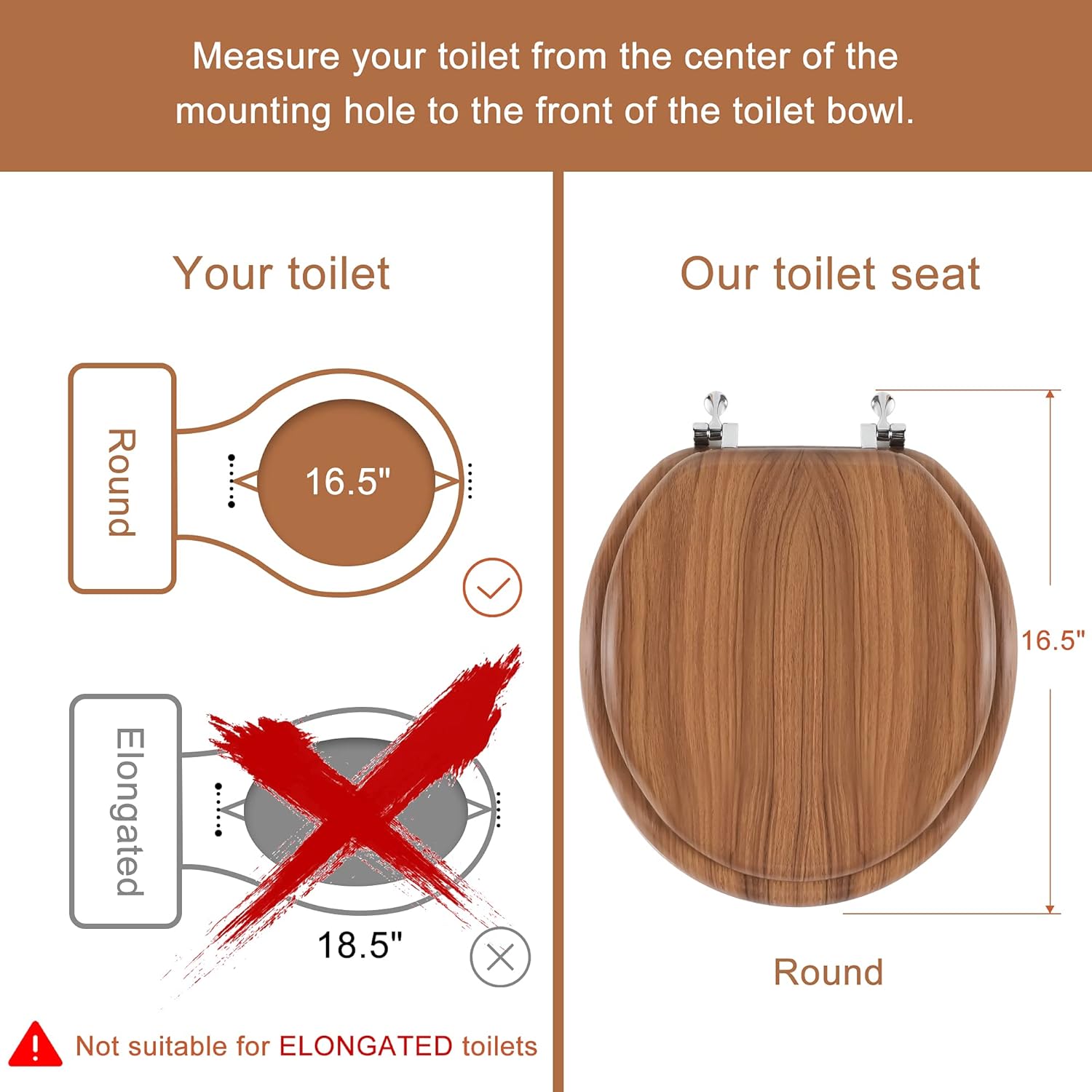 Round Toilet Seat Molded Wood Toilet Seat with Zinc Alloy Hinges, Easy to Install also Easy to Clean, Anti-pinch Wooden Toilet Seat by Angol Shiold (Round, Natural)