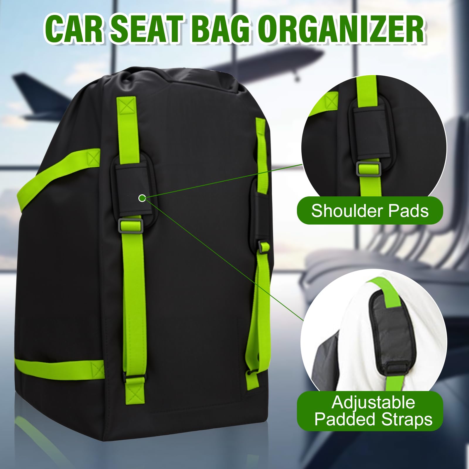 Borsa per Viaggio per Seggiolino Auto per Aereo, Borsa Gate Check per Viaggi Aerei, Sacca Portaseggiolino per Auto con Tracolla, Adatta alla Maggior Parte dei Seggiolini Auto