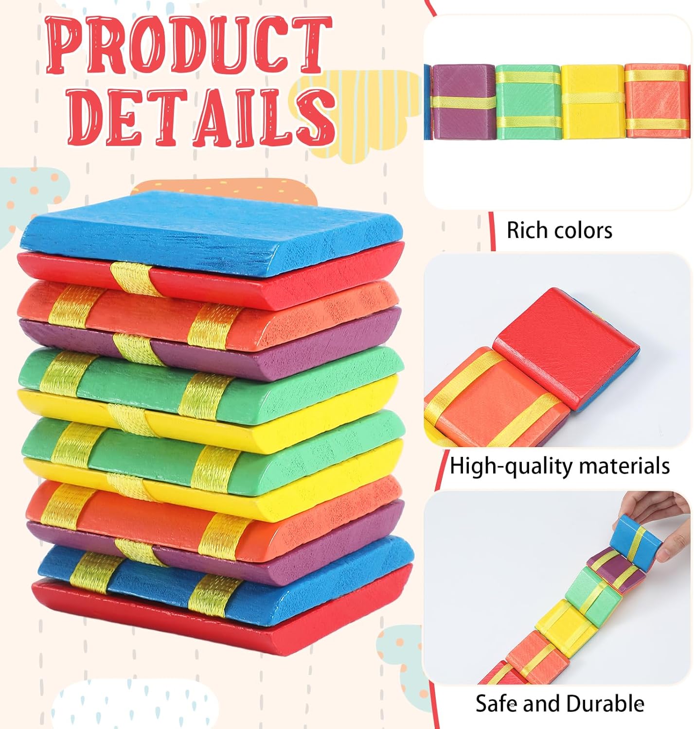 Junkin 6 Pcs Wooden Jacob's Ladder Colorful Jacob's Ladder Fidget Toys Puzzle Games & Mind Teasers for Filling Gifts Party Favor Learning Rewards, 9.7 x 1.8 Inches