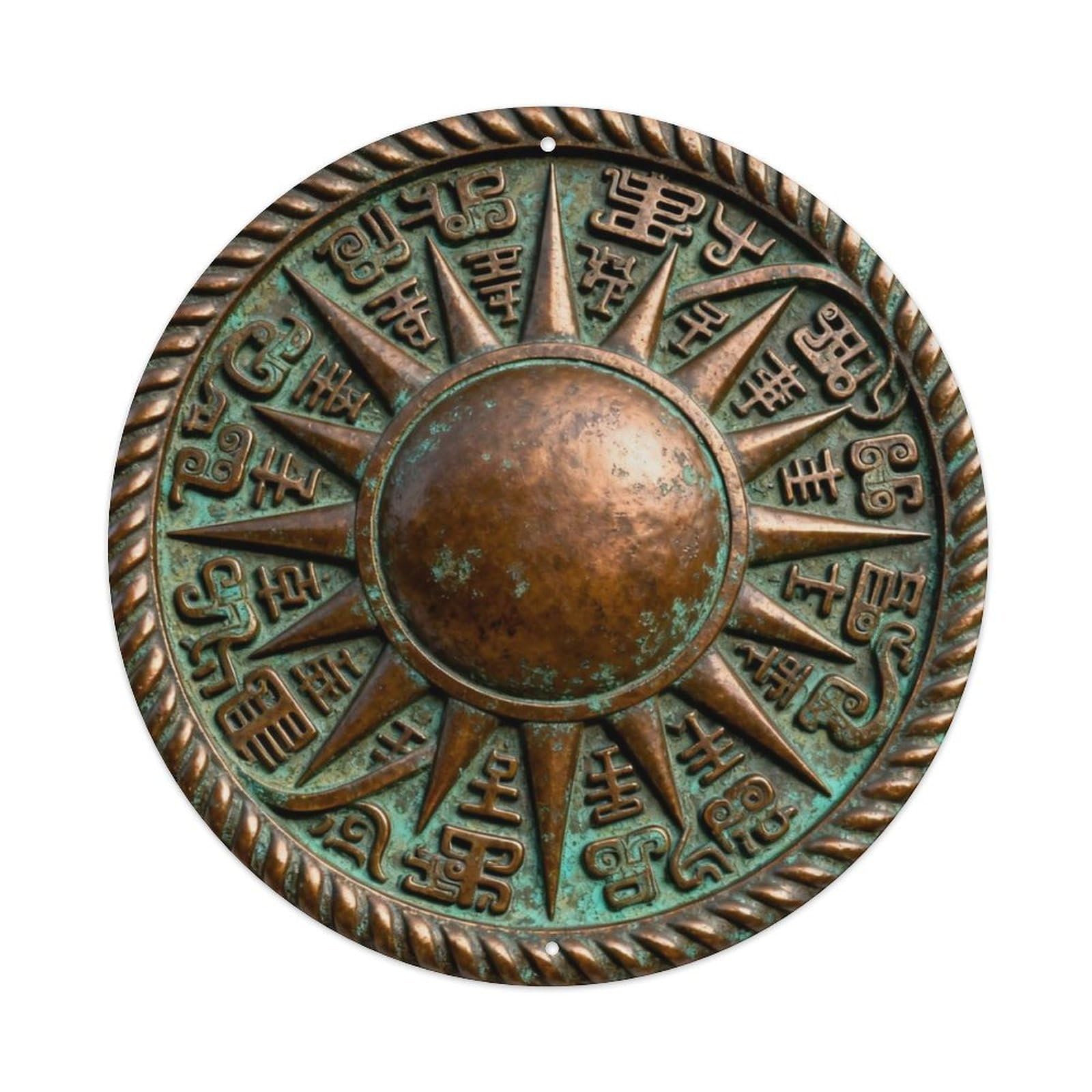 Sanxing Bronze Sun Ray Wheel Ba Rune Metal Tin Sign Plaque