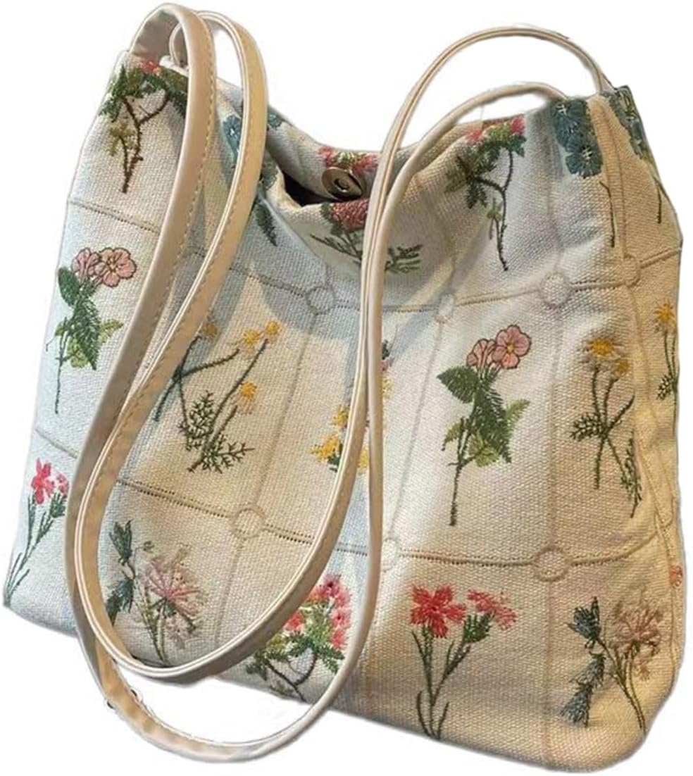 Womens Mini Tote Purse Bags Floral Embroidered Small Tote Bag Flower Graphic Cute Purse