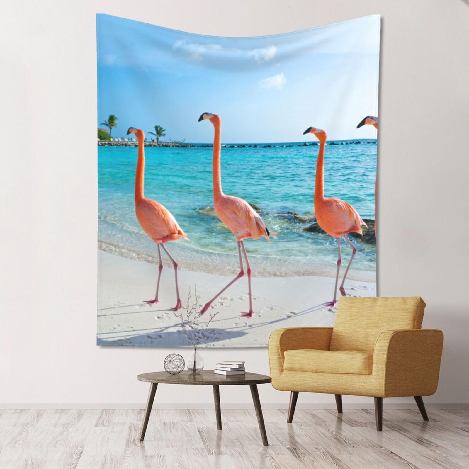 WKSGDSG Large Wall Hanging, Machine Washable Tapestry For Dorm Room, Flamingo Beach, Lightweight Polyester Wall Art For Bedroom Living Room, 152x130cm