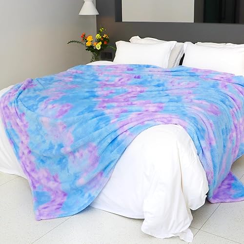 Miniatura 28 de MUGD Mantas suaves mullidas de forro polar para cama individual, manta cálida para cama Morado y blanco