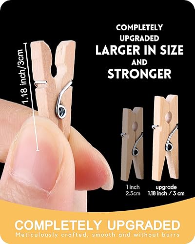 Miniatura 2 de Mini alfileres de ropa para fotos, mini pinzas para la ropa, cadena de fotos mejorada de 1.18 pulgadas con clips, pequeños pines de cierre de madera