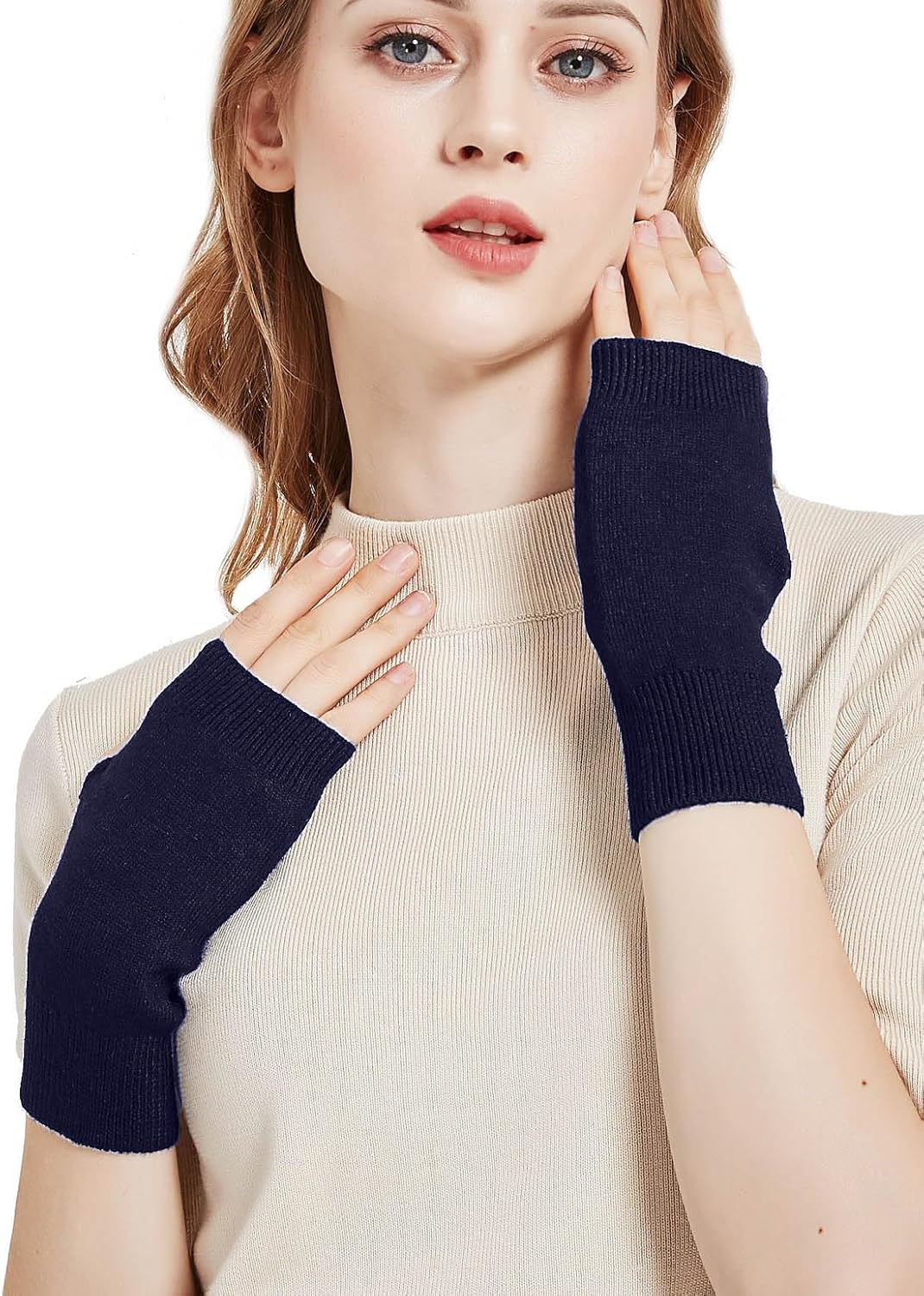 Novawo Wool Blend Fingerless Gloves Soft Arm Warmers Flexible Typing Gloves - Image 3