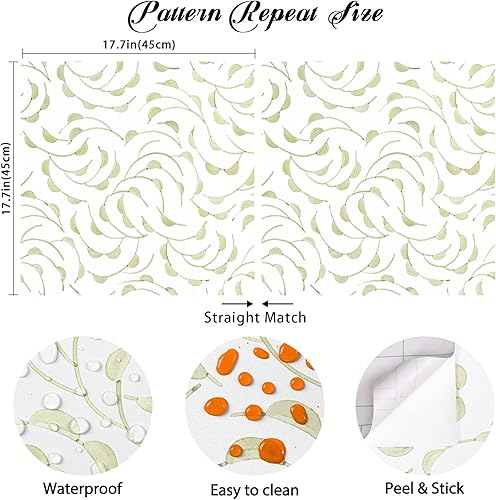 Miniatura 7 de WENMER Papel tapiz autoadhesivo para despegar y pegar, papel tapiz de hojas de 17.7 x 118 pulgadas, papel de contacto bohemio geométrico extraíble,