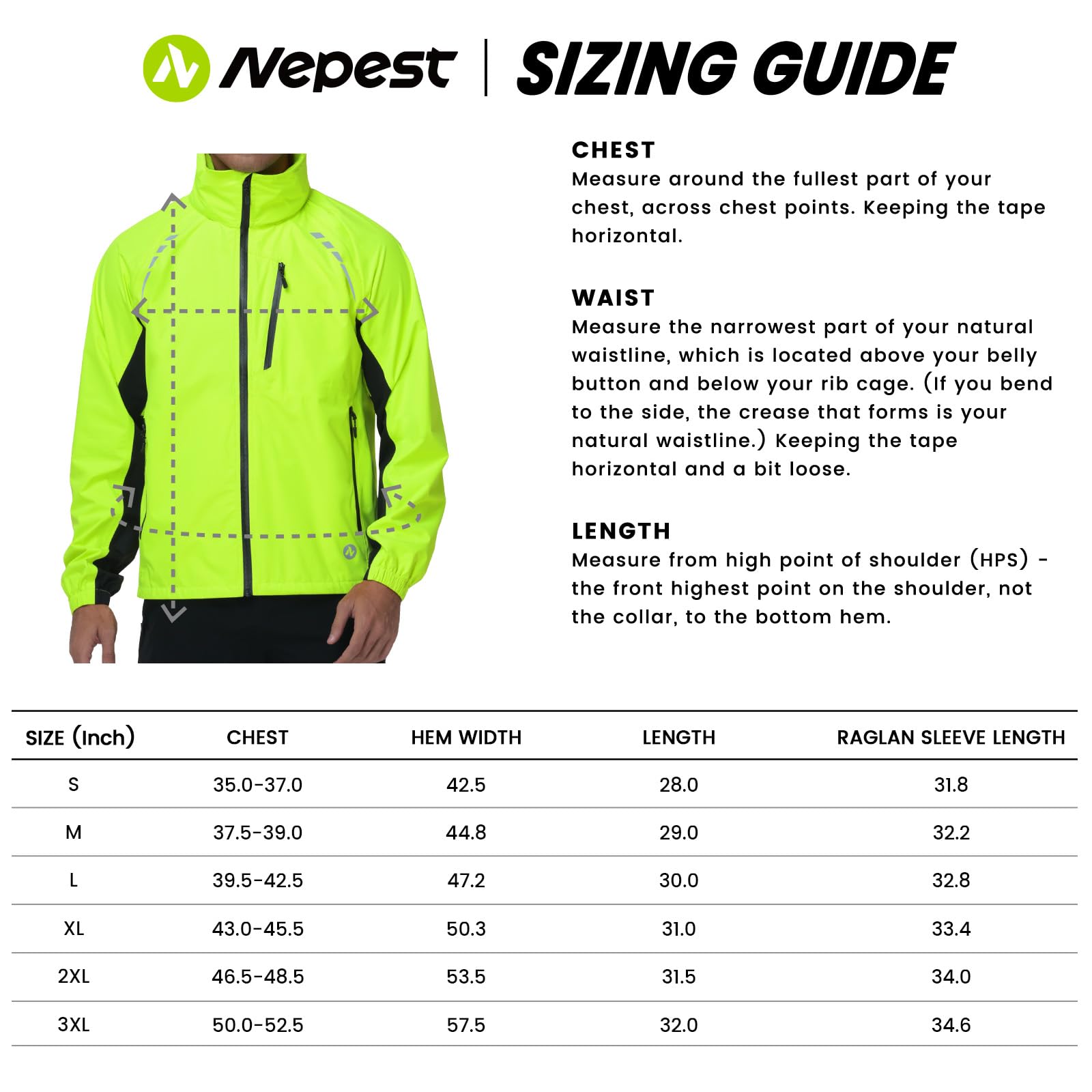Nepest Veste de cyclisme imperméable homme 10K H2O respirabilité 5K 6 poches Réfléchissante UPF50+ coupe-vent VTT course randonnée