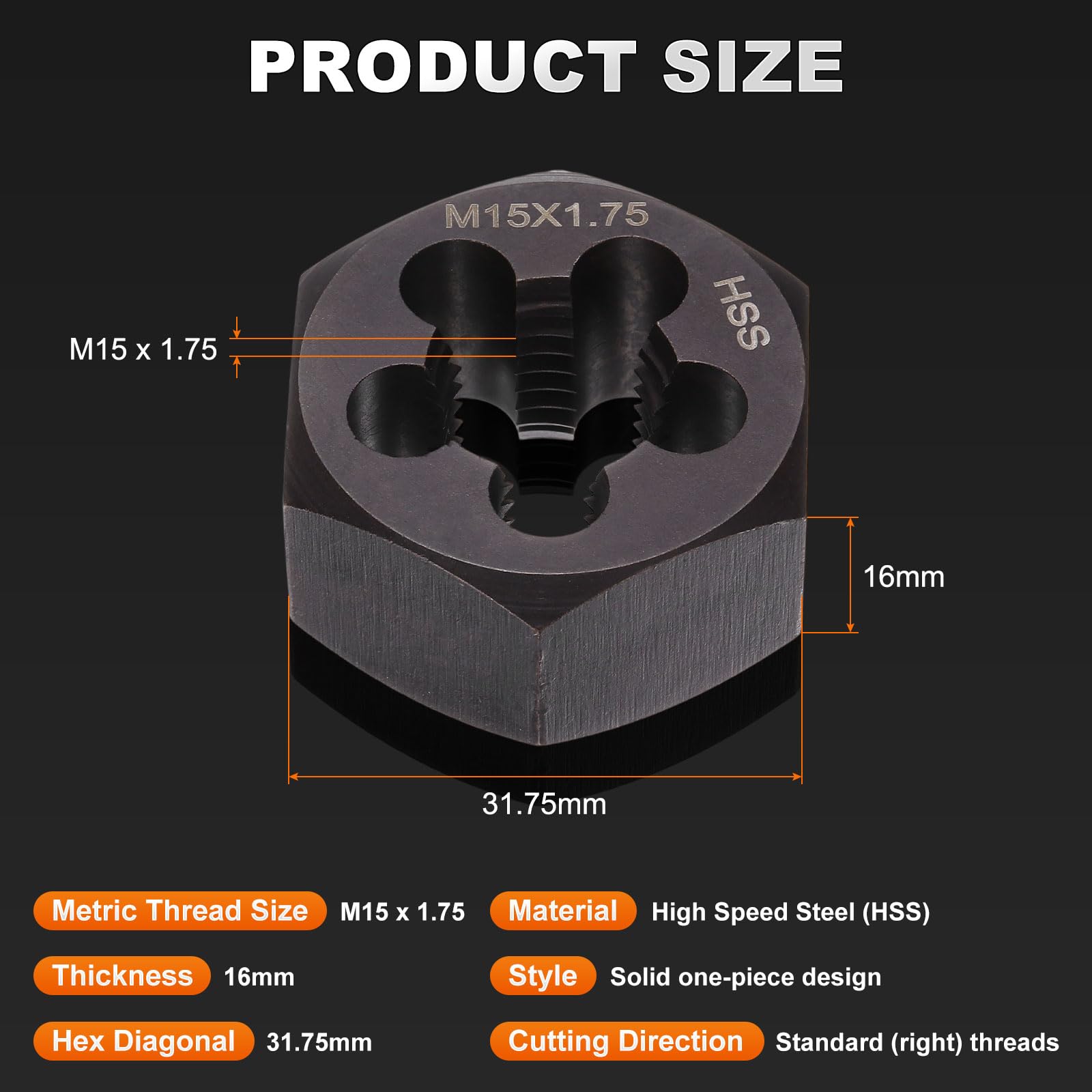 M15 Hex Die - High Speed Steel Threading Tool -2