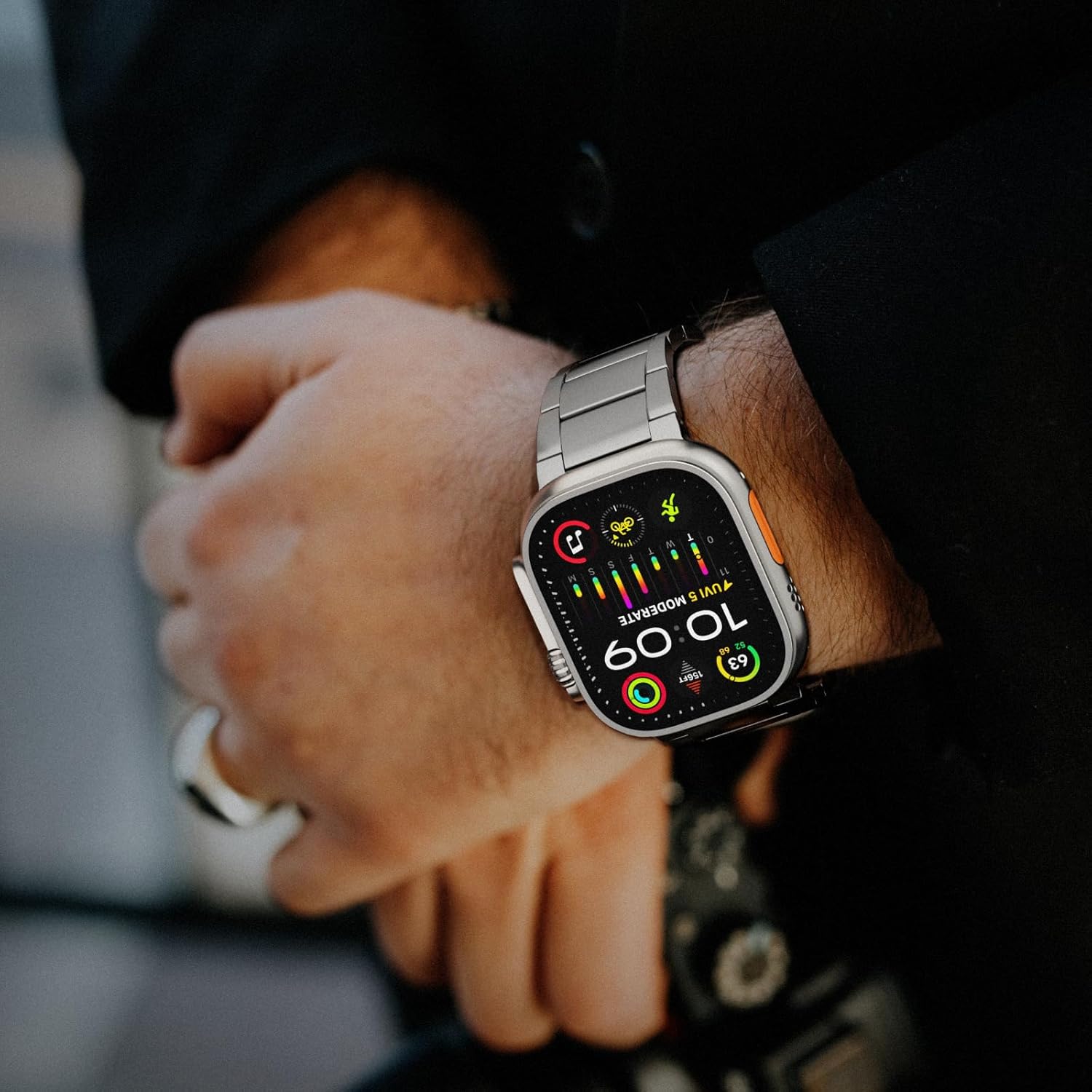 Titanium Band Compatible with Apple Watch Ultra 2/1 Series 10/9/8 49mm/46mm/45mm/44mm, Dressy Watch Band with Adjustable Secure Foldover Clasp For Men/Women