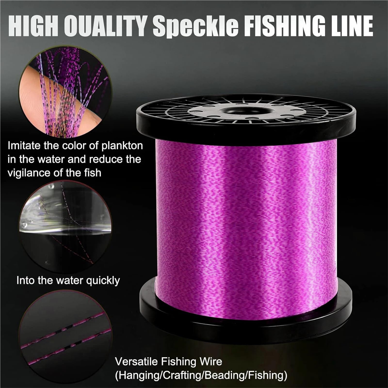 Hilo de Pescar Línea de Pesca Invisible con motas, 3-36 LB, monofilamento biónico Morado, Nailon Moteado, Recubierto fluorocarbono, 3000 m para Colgar