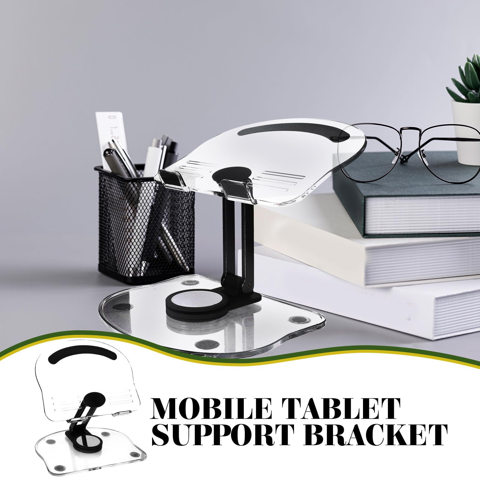 BESPORTBLE Soporte para Tableta de Escritorio Negro, Acrílico Resistente, Base Antideslizante, Plegable y Giratorio, Soporte Compacto y Ajustable para Tabletas, Adecuado para Oficina y Uso