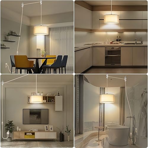 Miniatura 6 de Lámpara colgante enchufable, luces colgantes de cable blanco de 15 pies con cable de enchufe, luz colgante con interruptor de encendidoapagado,