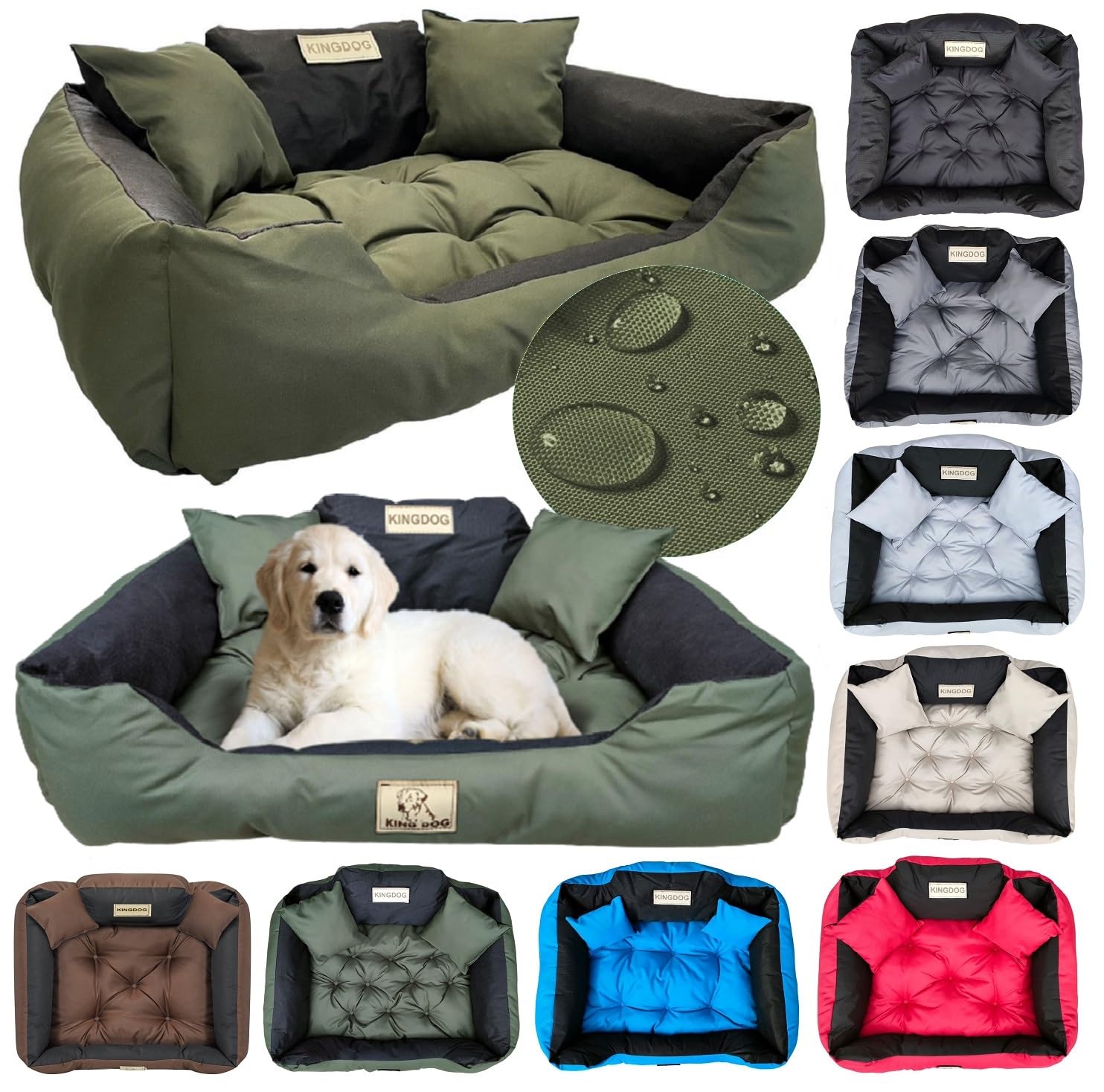 KING DOG Hundebett Grosse Hunde Waschbar L 100 x 75 cm Hundekissen Haustierbett Hundekorb Personalisiert - Name des Hundes Wasserdichtes Material Silikon Füllung Grün